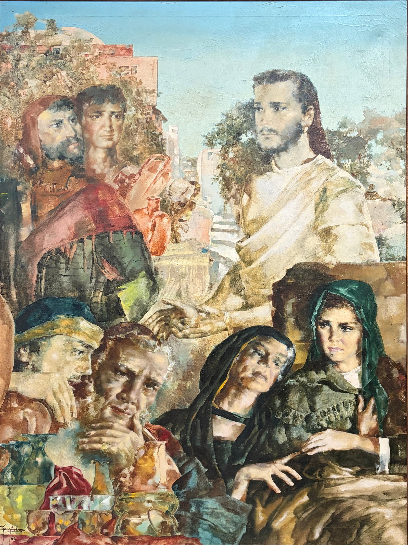 Large Religious Figural Oil Painting Signed Framed (1 of 9)