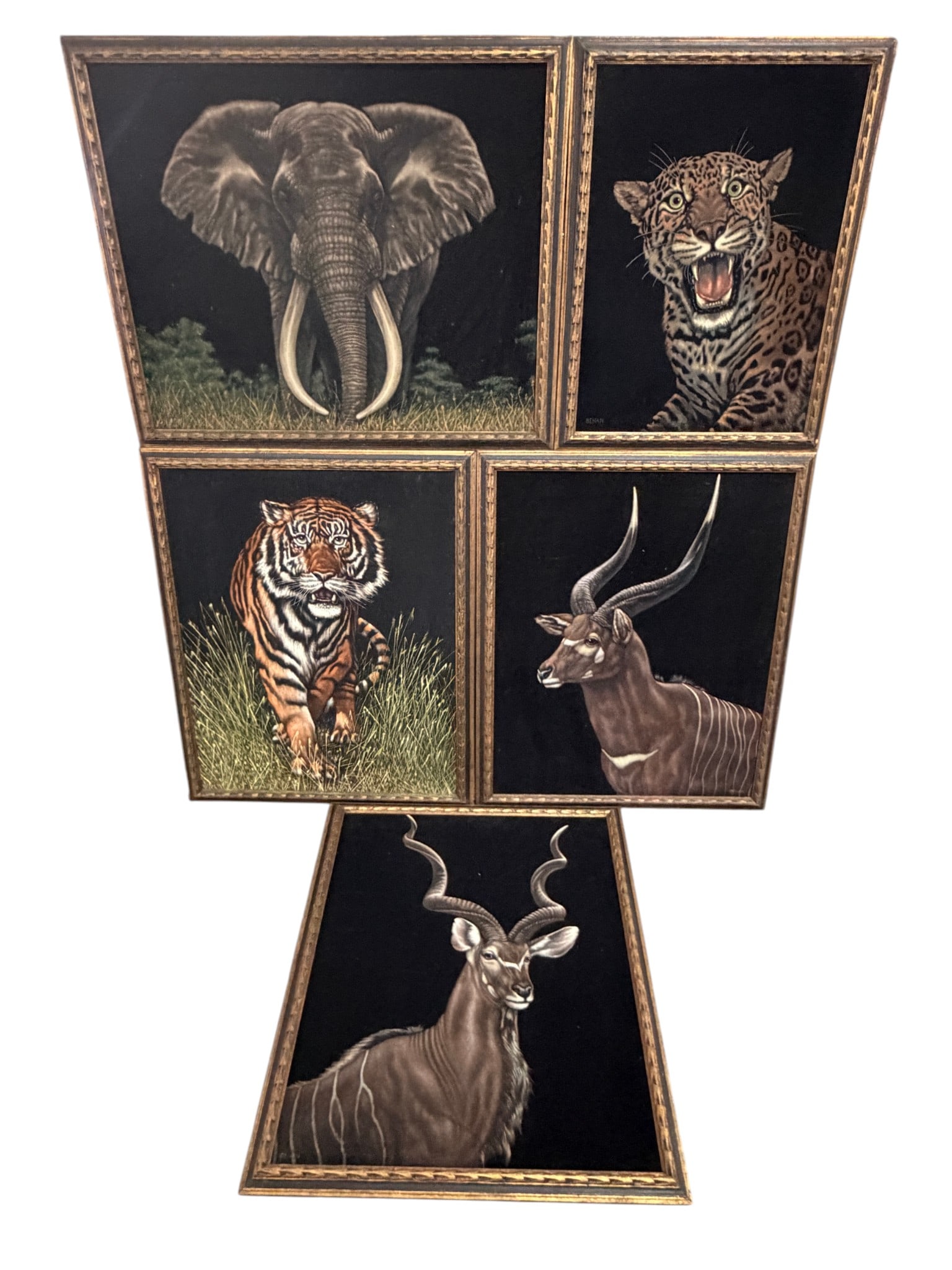Signed Wildlife Paintings on Cloth Framed 5pc LOT (1 of 6)