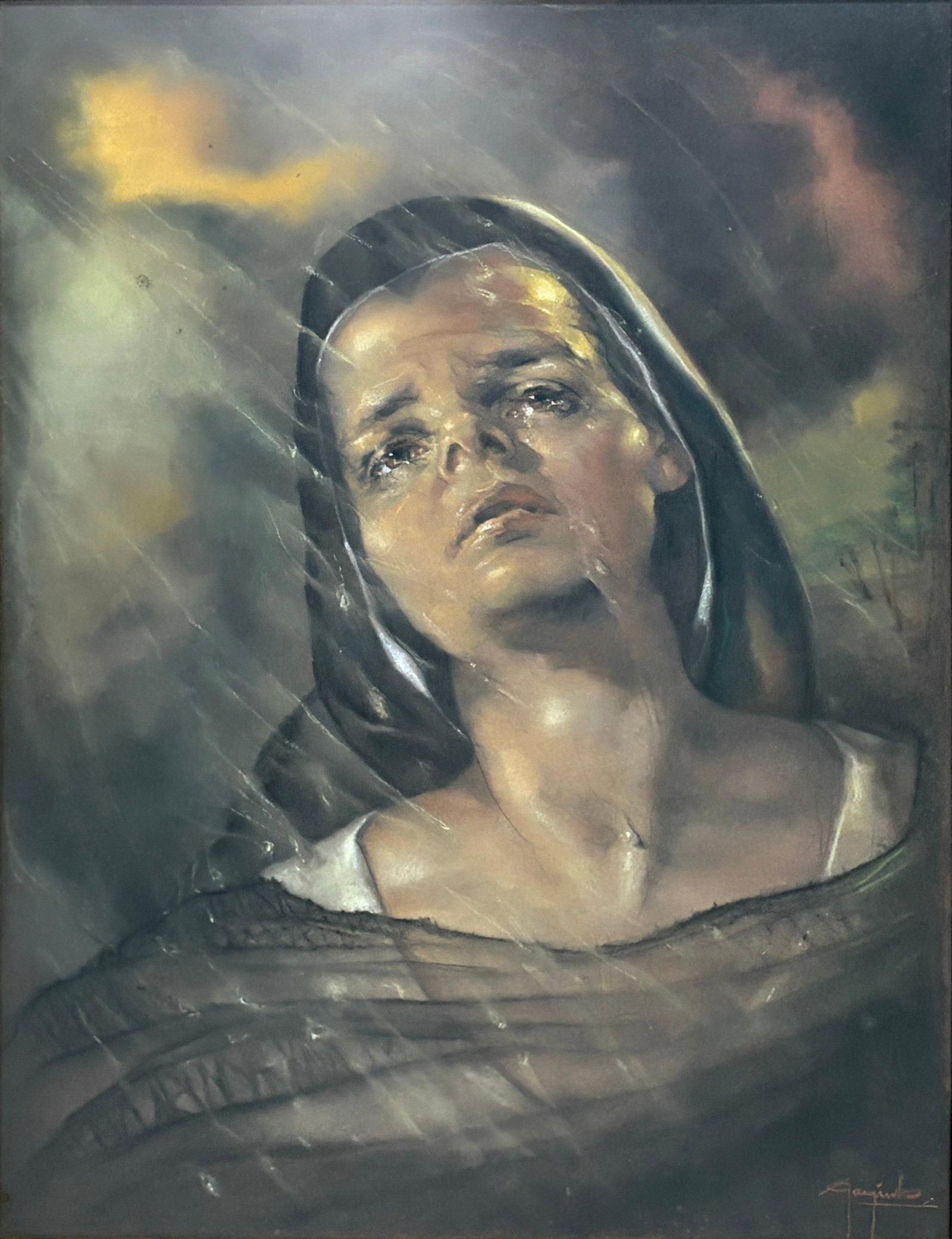 Signed by Garguilo Dry Pastel Woman Portrait (1 of 4)