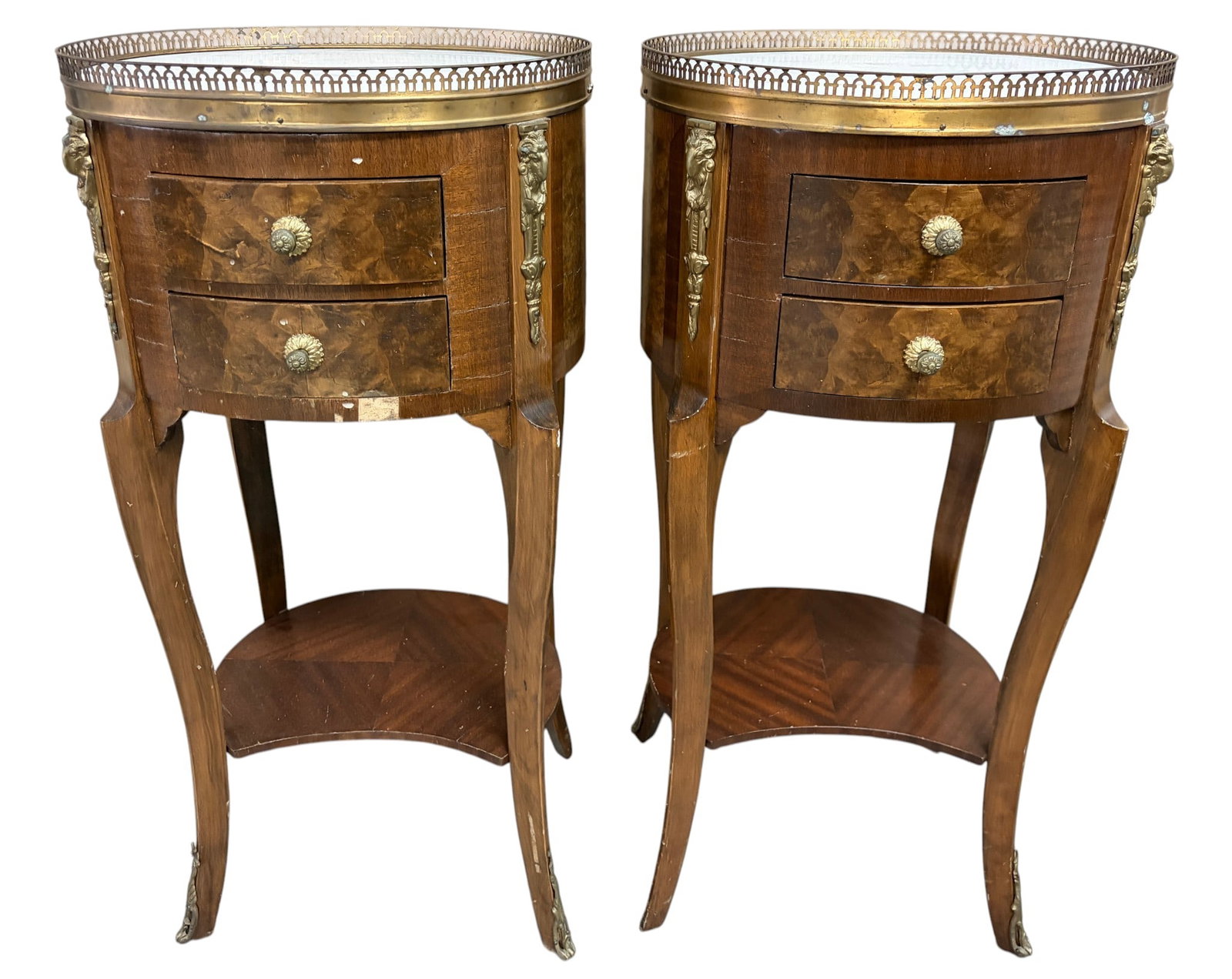 Pair of French Style Marble Top Nightstands (1 of 8)