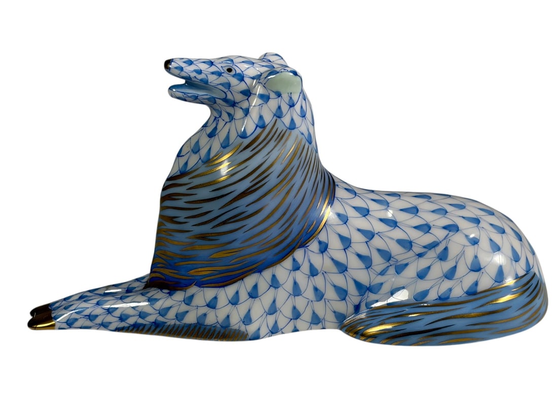 Herend Blue Fishnet Collie Dog Porcelain Figure (1 of 6)