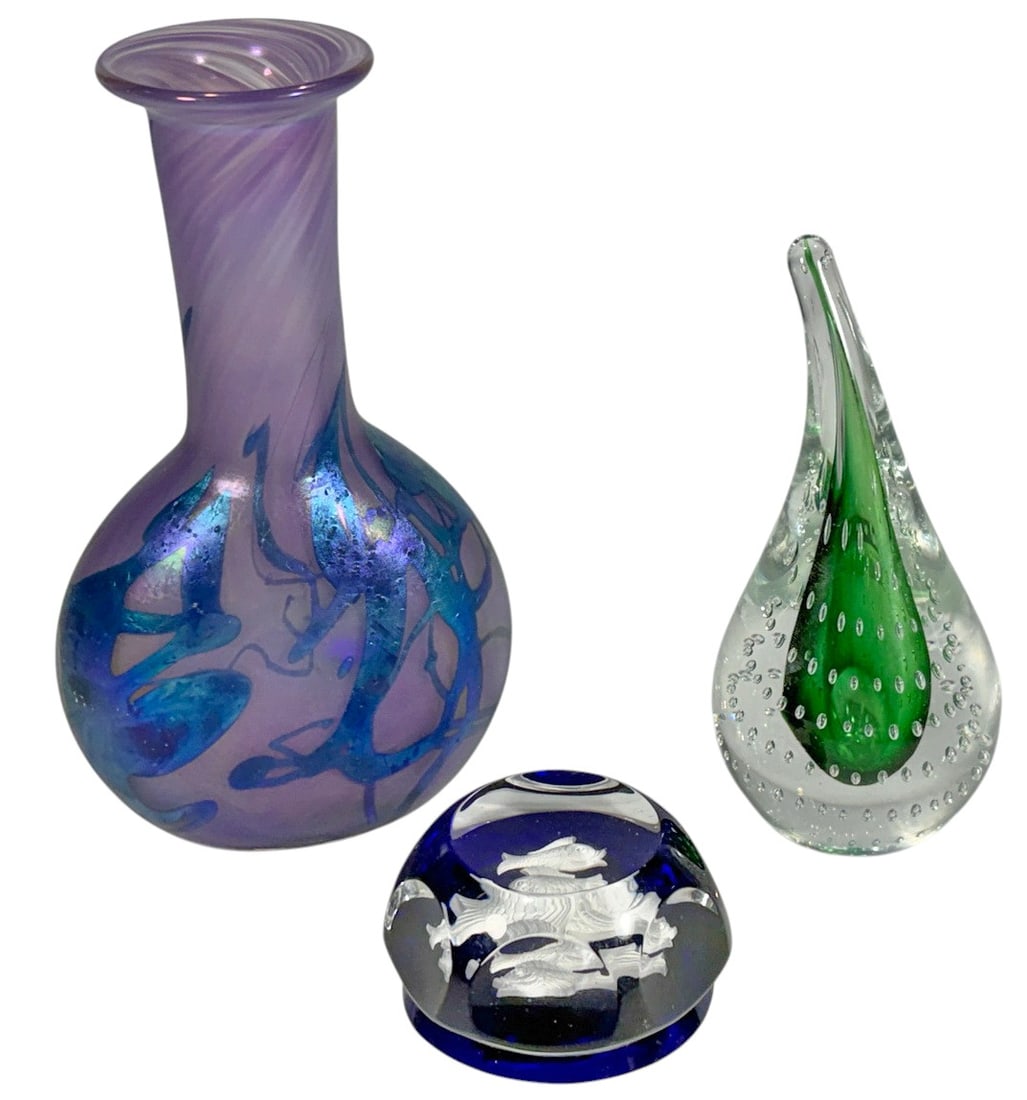 Art Glass Paperweights (One Baccarat) & Vase 3pcs (1 of 11)