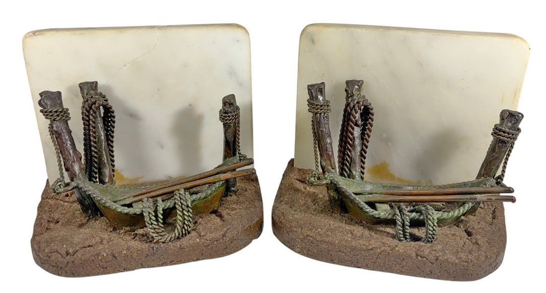 Pair of Curtis Jere Marble & Copper Bookends (1 of 4)