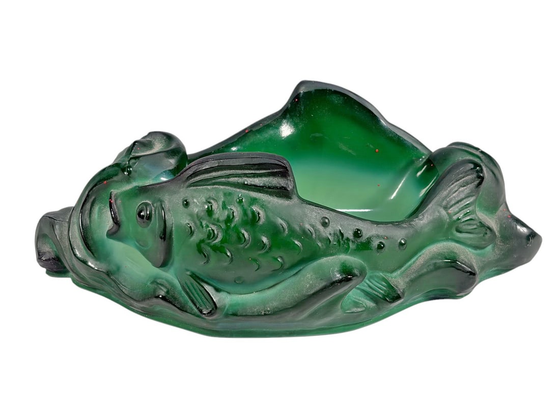 Art Deco Green Malachite Glass Figural Fish Bowl (1 of 5)