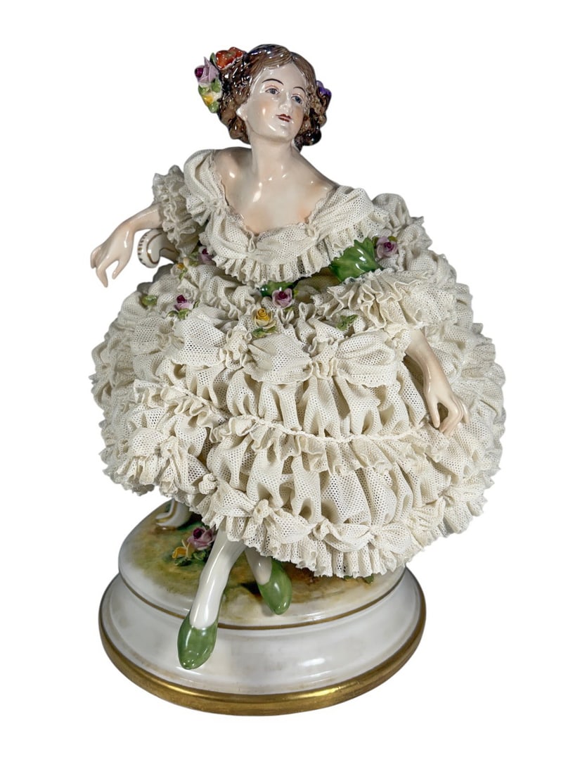 German Volkstedt Lace Lady Porcelain Figurine (1 of 7)