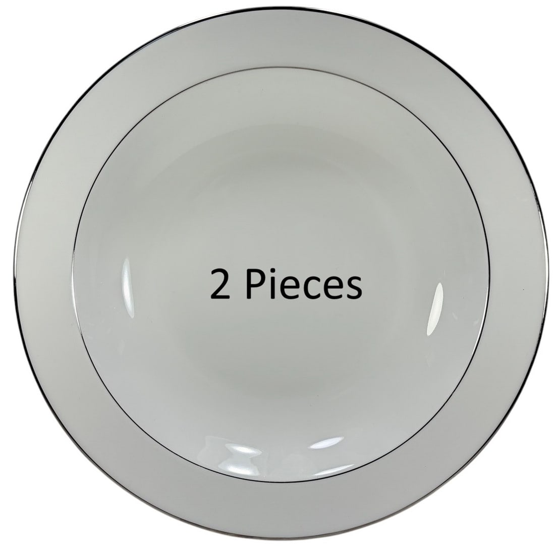 Bernardaud Cristal Serving Bowls 2pc LOT: Lot of two Bernardaud "Cristal" serving bowls crafted in Limoges porcelain, France. Each bowl features a white porcelain body accented with a platinum rim and is marked on the underside "Bernardaud Ma