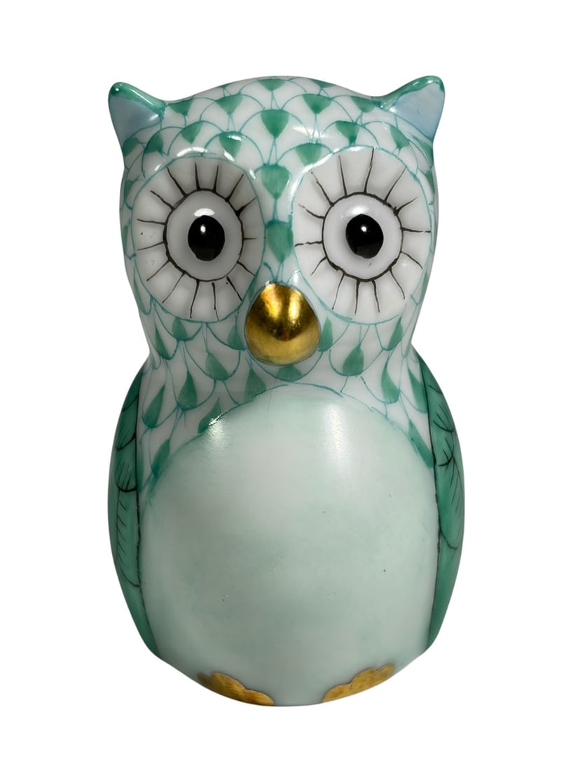 Herend Green Fishnet Owl Miniature Porcelain Figur (1 of 5)