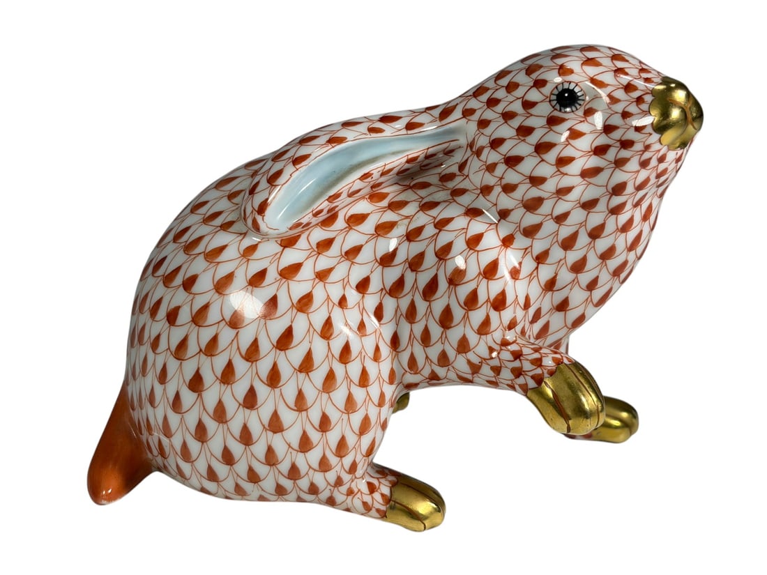 Herend Rust Fishnet Rabbit Miniature Porcelain Fig (1 of 6)