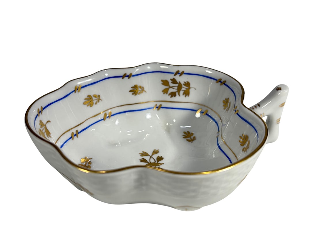 Herend Hungary Porcelain Leaf Form Dish Gilt Trim (1 of 6)