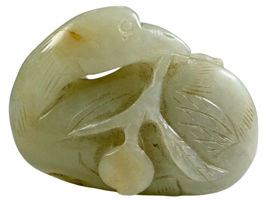 Chinese Hetian Jade Bird & Peach Carving Figure (1 of 3)