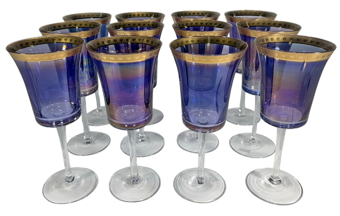 VTG Polish Gold Rim Purple Wine Glasses 12pc LOT (1 of 6)