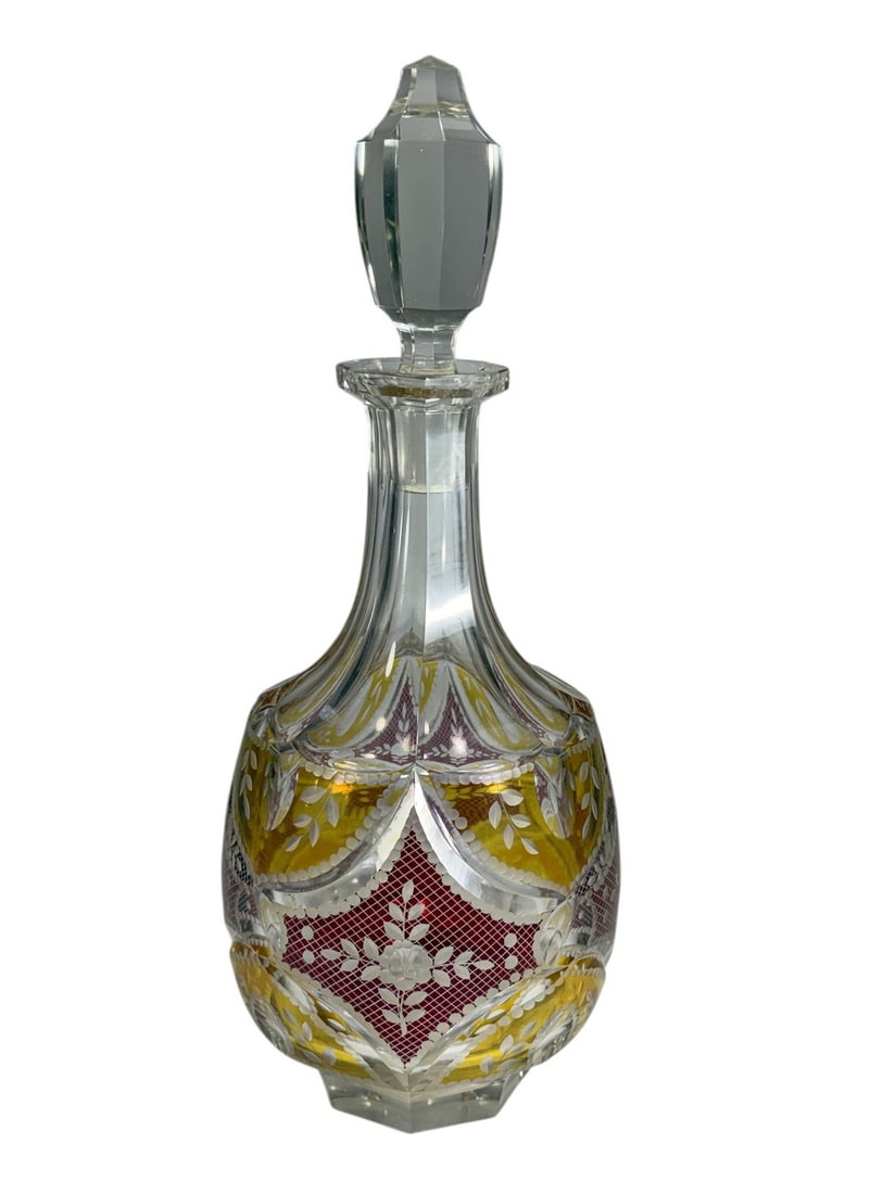 Bohemian Cut Overlay Glass Decanter w/ Stopper (1 of 5)