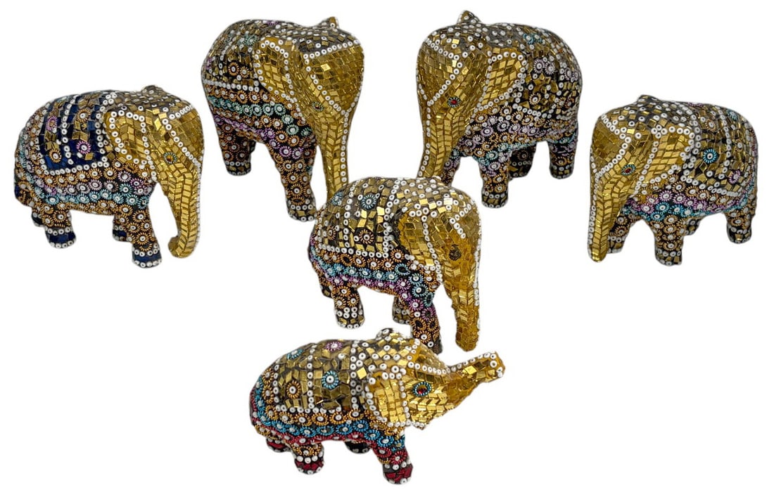 Indian Mosaic Elephant Figurines 6pc LOT (1 of 7)