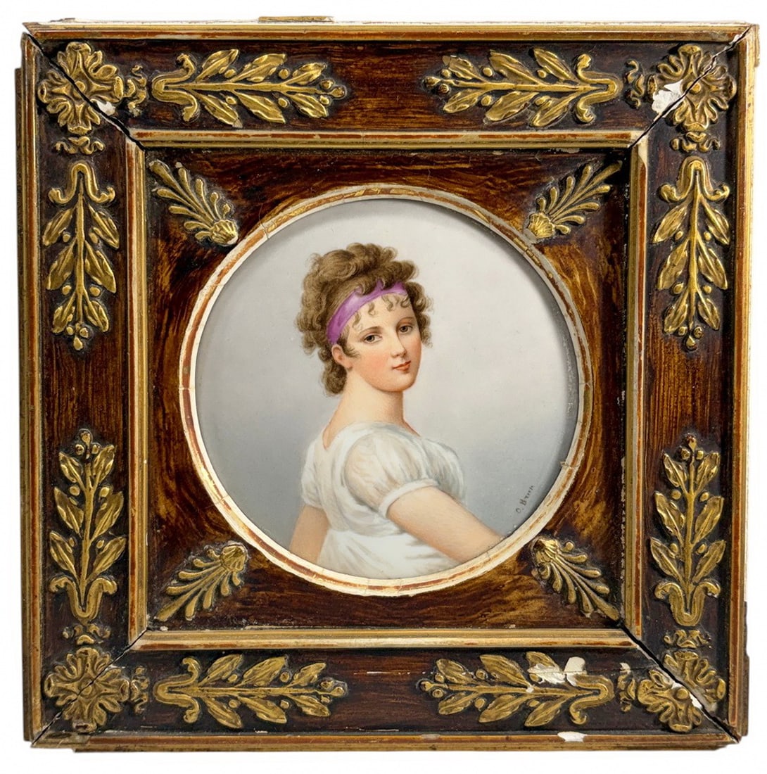Framed Porcelain Portrait Plaque Signed C. Brun (1 of 8)