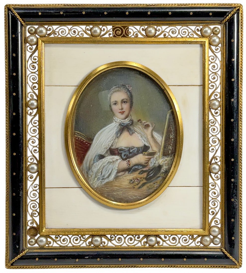 Boucher Portrait Miniature Signed in Frame (1 of 5)