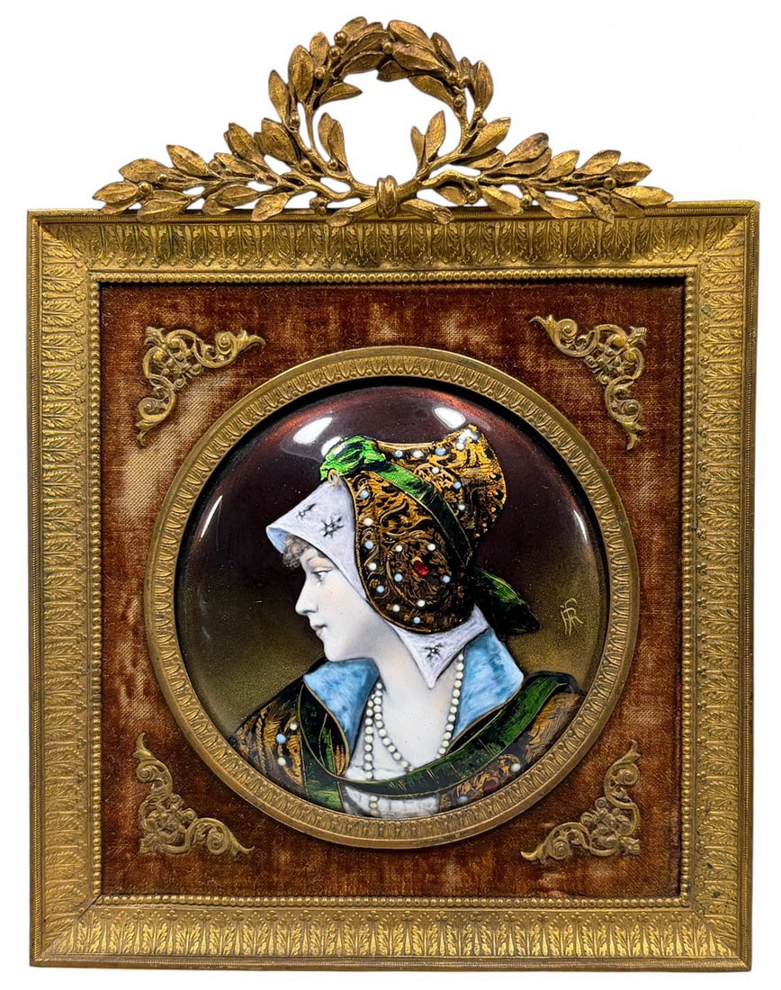 French Limoges Enamel Portrait in Bronze Frame (1 of 6)
