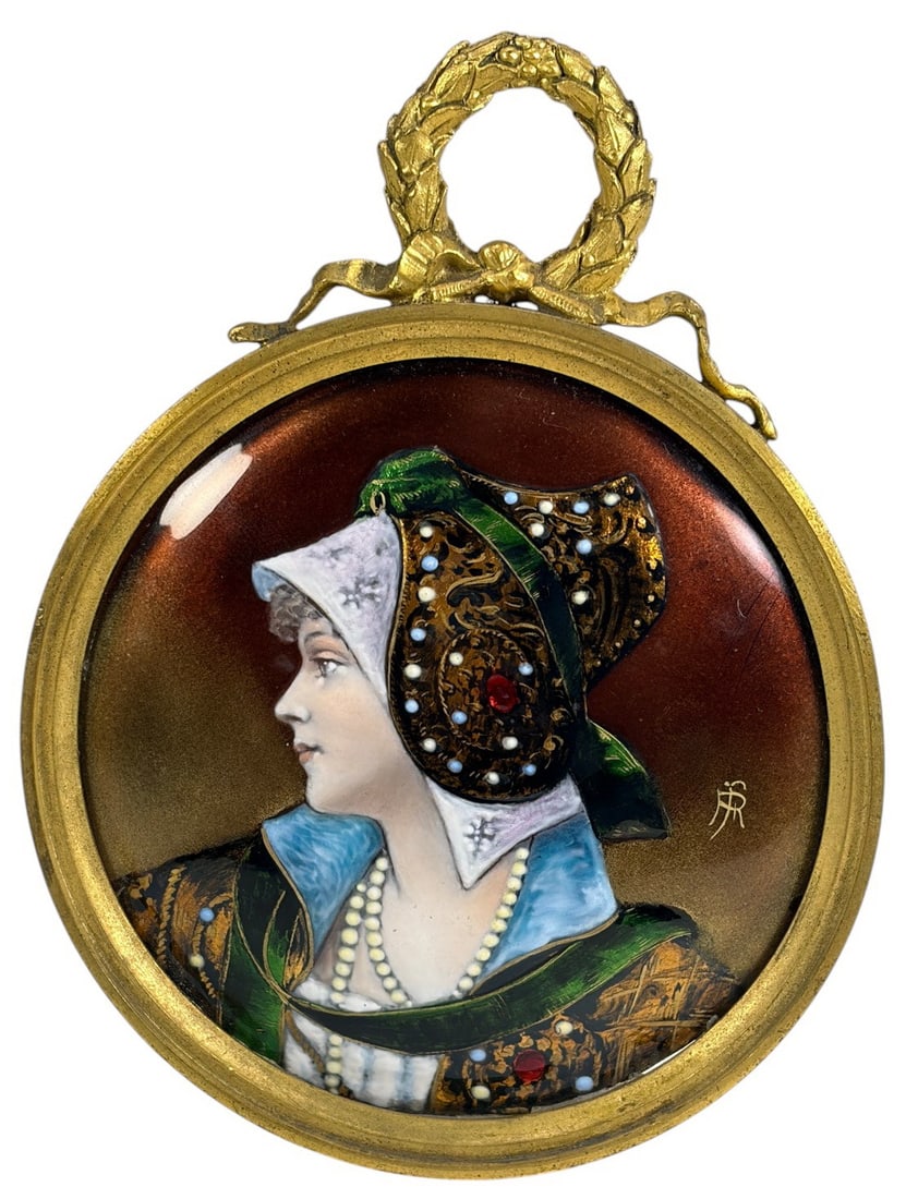French Limoges Enamel Portrait Bronze Round Frame (1 of 6)