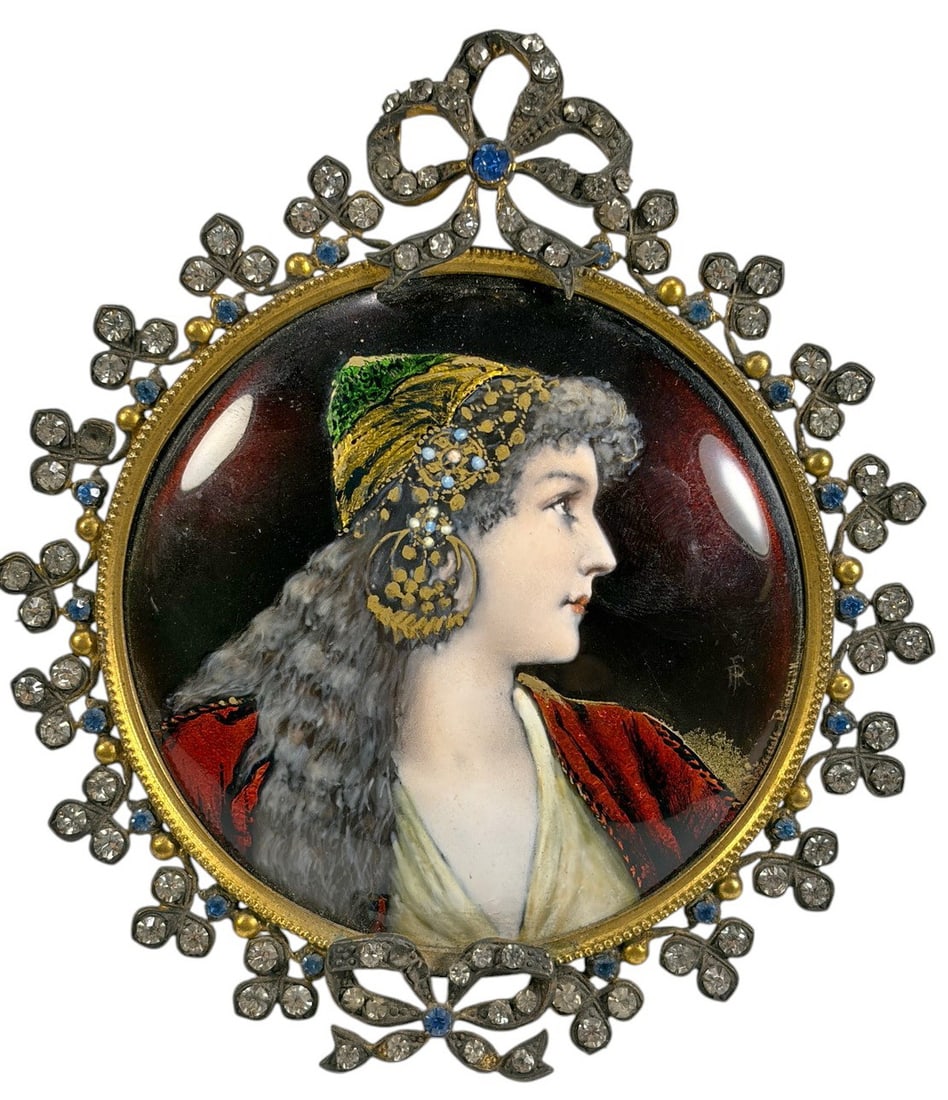French Limoges Enamel Portrait Jeweled Round Frame (1 of 5)