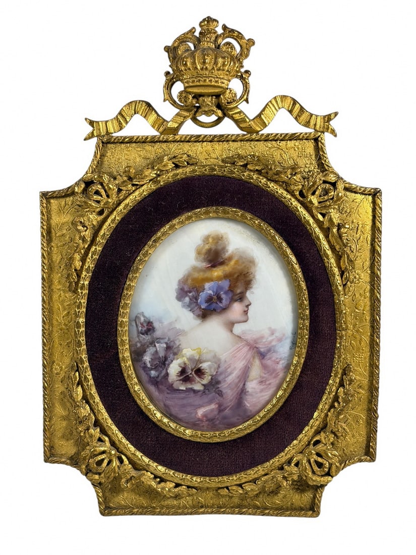Hand Painted Miniature on Bakelite Bronze Frame (1 of 5)