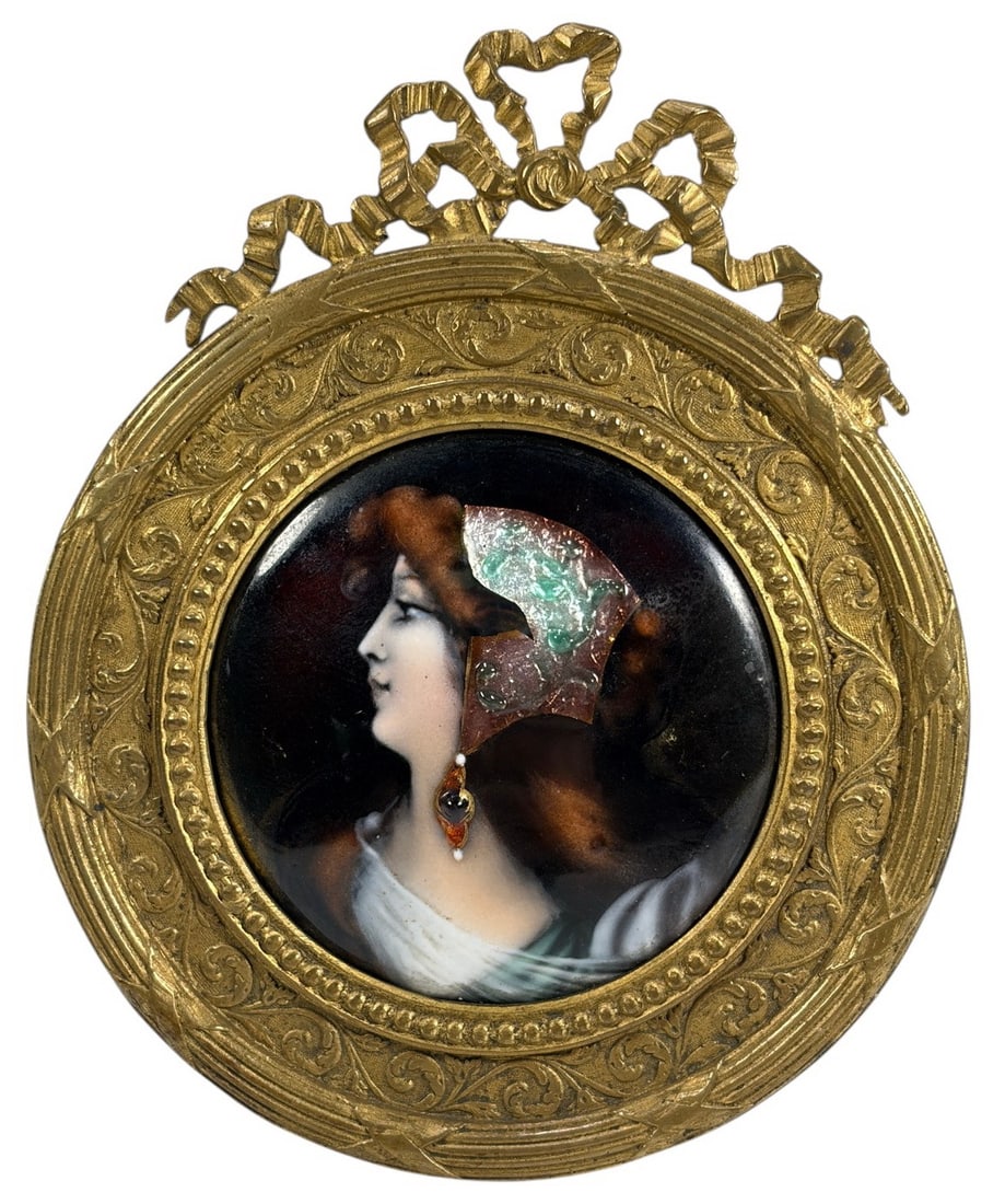 Limoges Enamel on Copper Portrait in Bronze Frame (1 of 3)