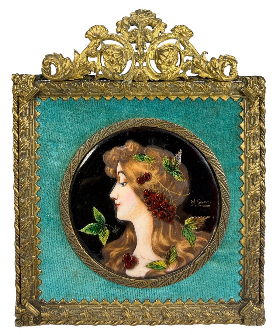 Limoges Enamel Portrait by Carus in Bronze Frame (1 of 4)