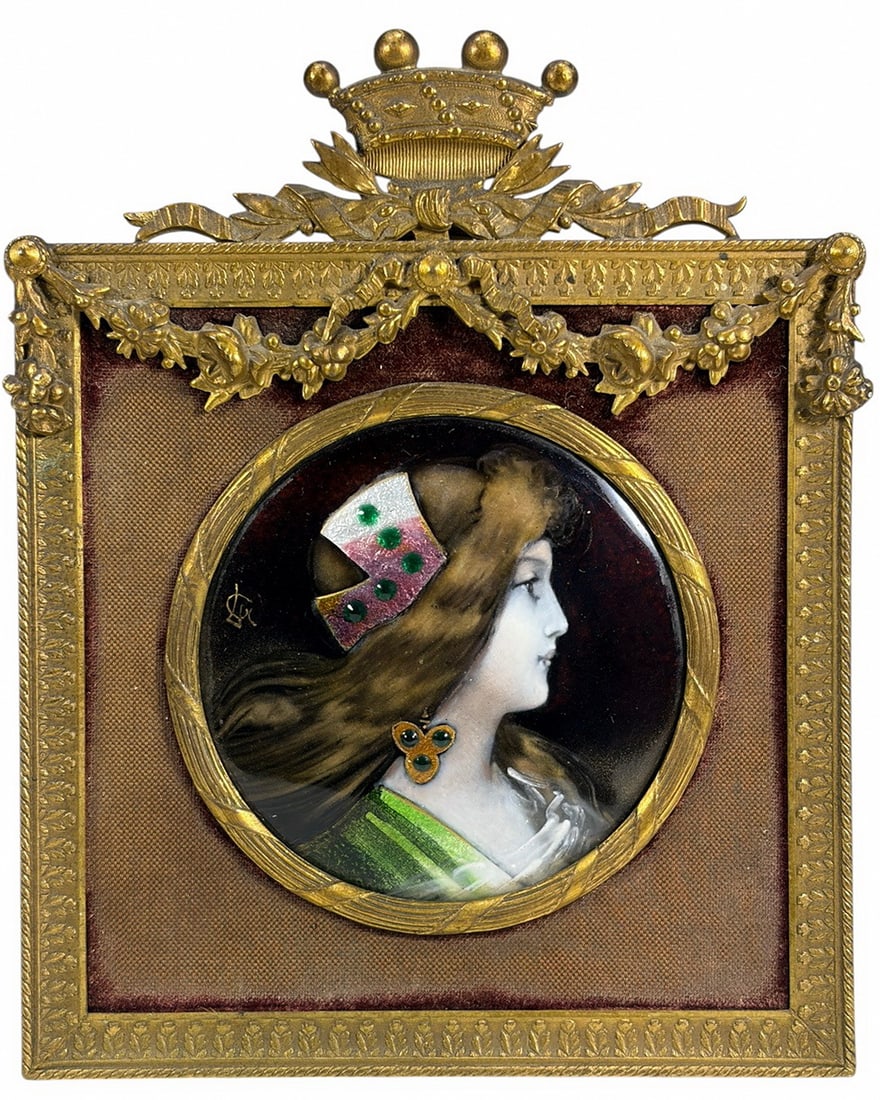Limoges Enamel Portrait Miniature Bronze Frame Art (1 of 6)