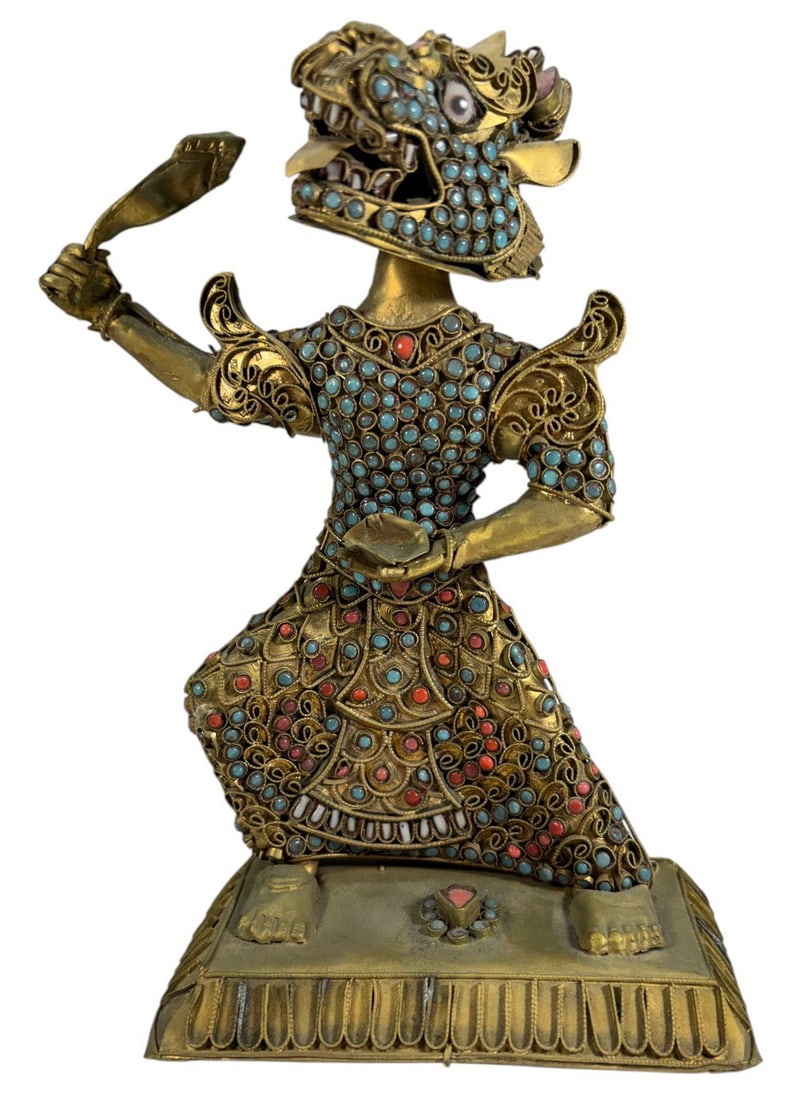 Tibetan Dragon Head Deity Bronze Figure Turquoise (1 of 6)