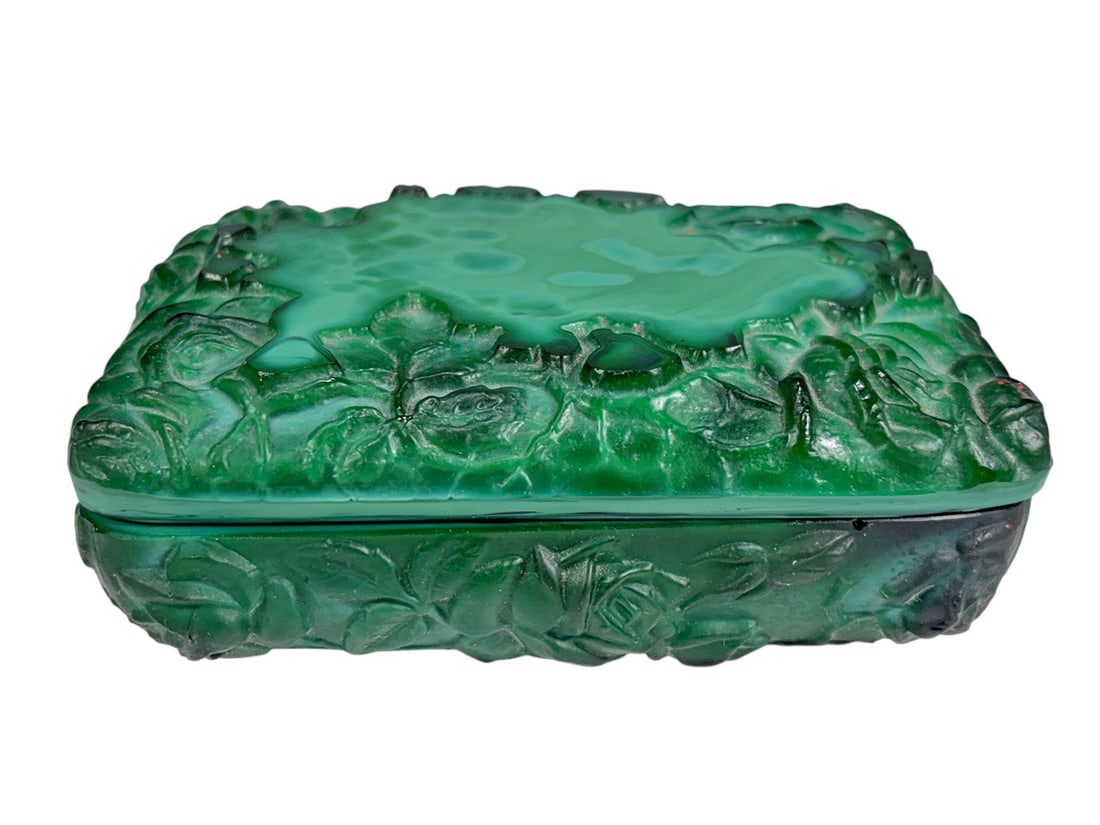 Art Glass Floral Covered Trinket Box Green Glass (1 of 9)