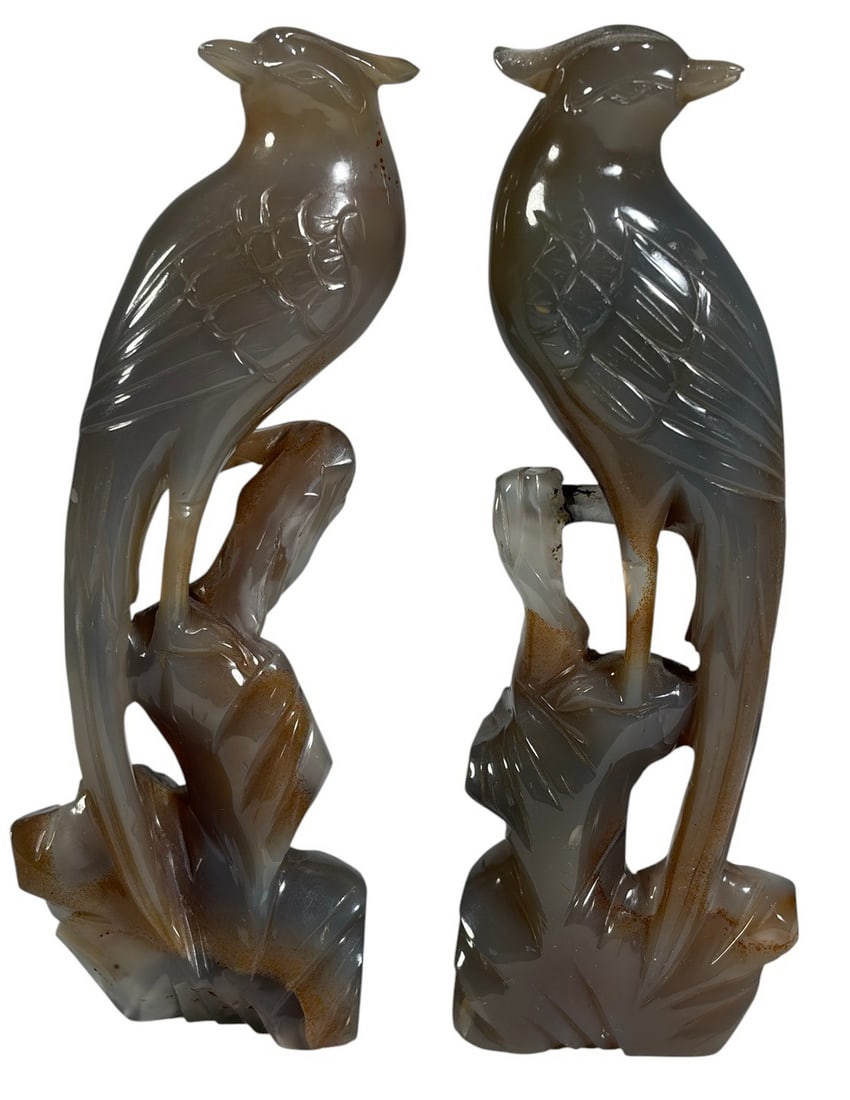Pair of Carved Agate Stone Birds Figurines (1 of 4)