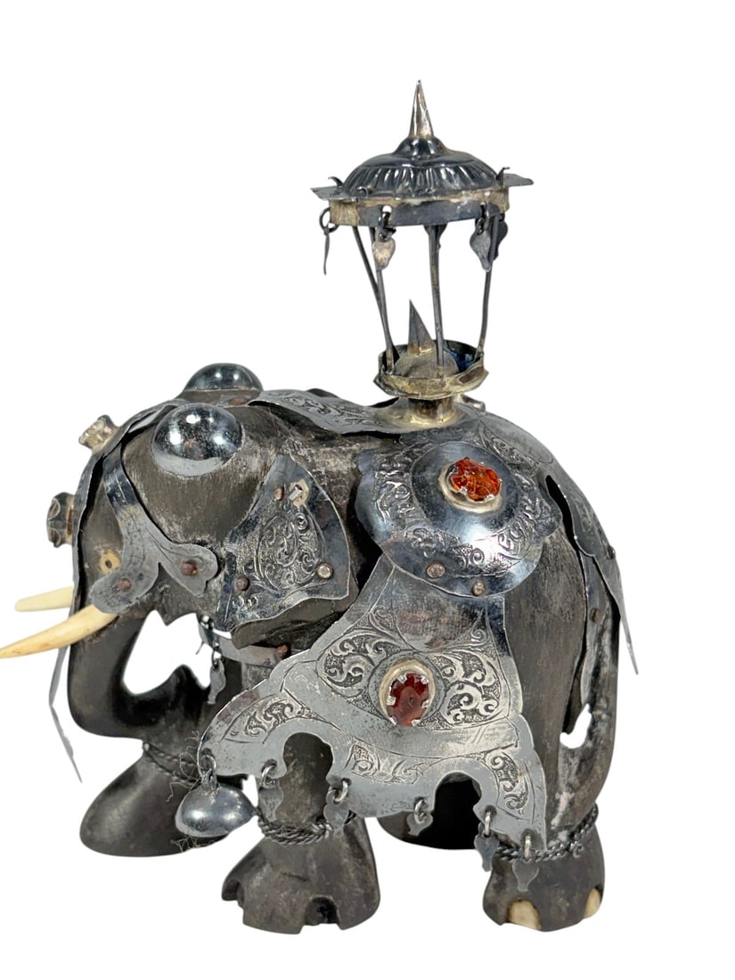 Sri Lankan Ebony Elephant Silver Inlaid Figure (1 of 9)