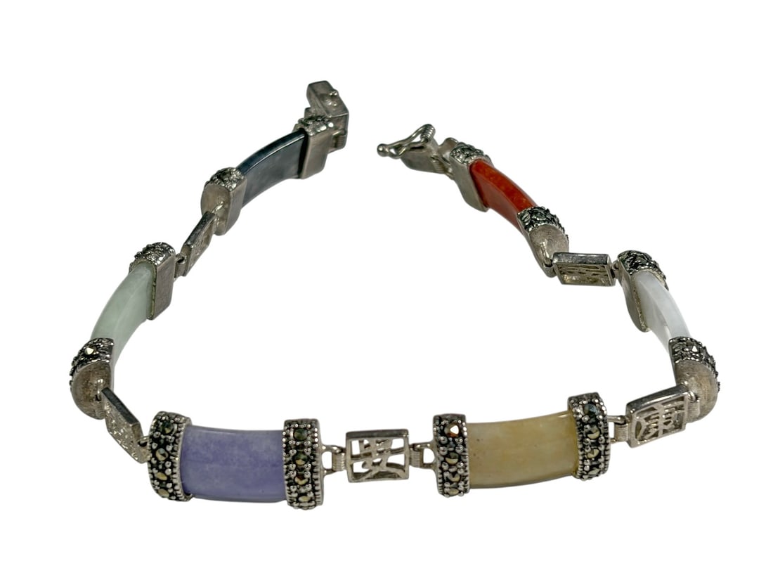Chinese Sterling Silver Gemstone Bracelet 8 Inches (1 of 6)