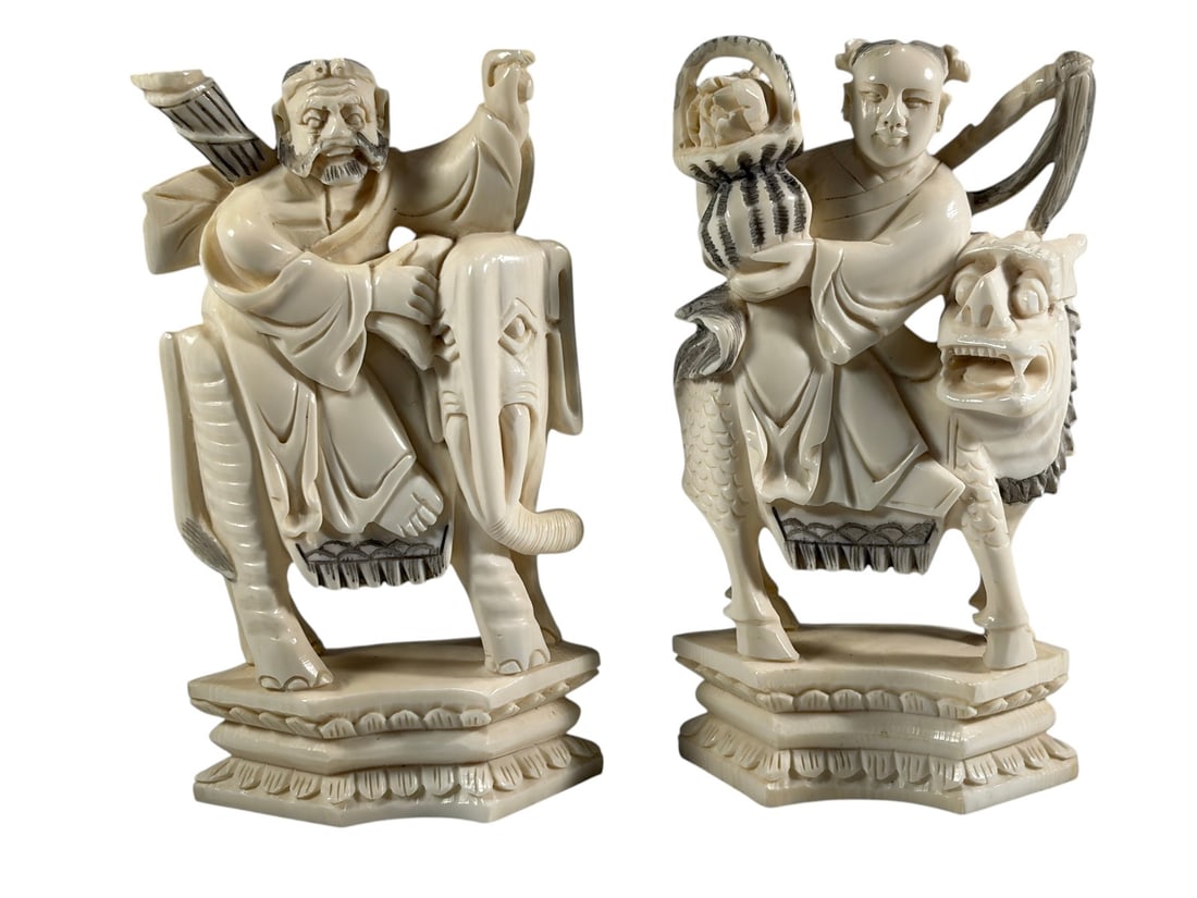 Chinese Carved Immortal Figures Seated 2pc LOT (1 of 4)