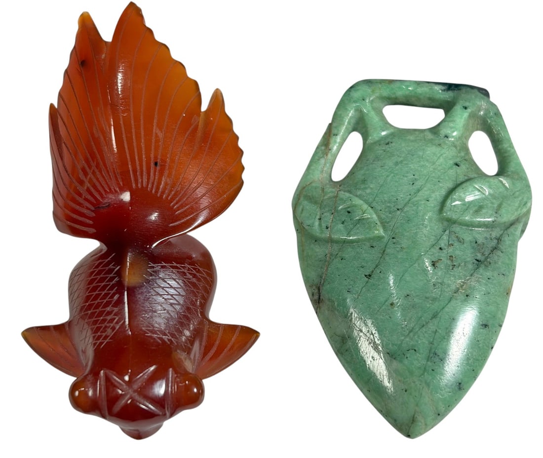 Chinese Agate Fish & Turquoise Pendant 2pc LOT (1 of 6)