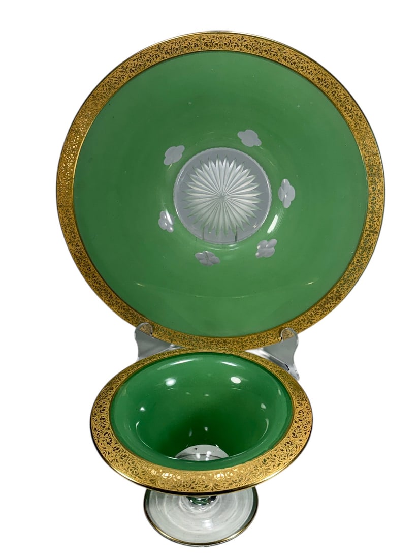Vintage Frosted Glass Compotes 2pc Gold Rim Set (1 of 7)