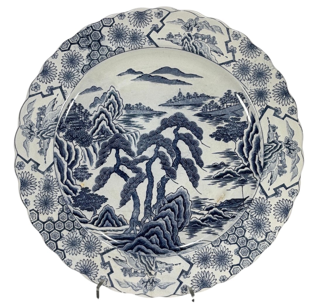 Blue White Transferware Platter Scenic Vintage (1 of 4)