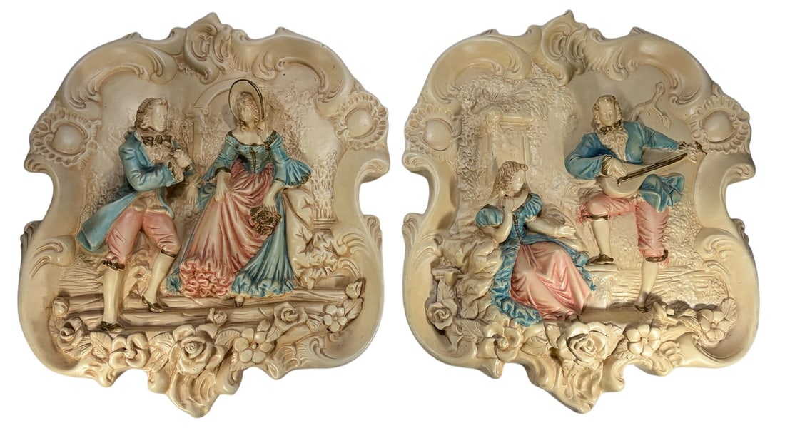 Rococo Style Chalkware Wall Plaques Pair Vintage (1 of 4)