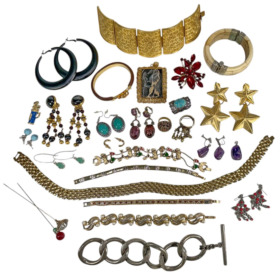 Assorted Costume Jewelry Mixed 38pc LOT Gold Tone (1 of 9)
