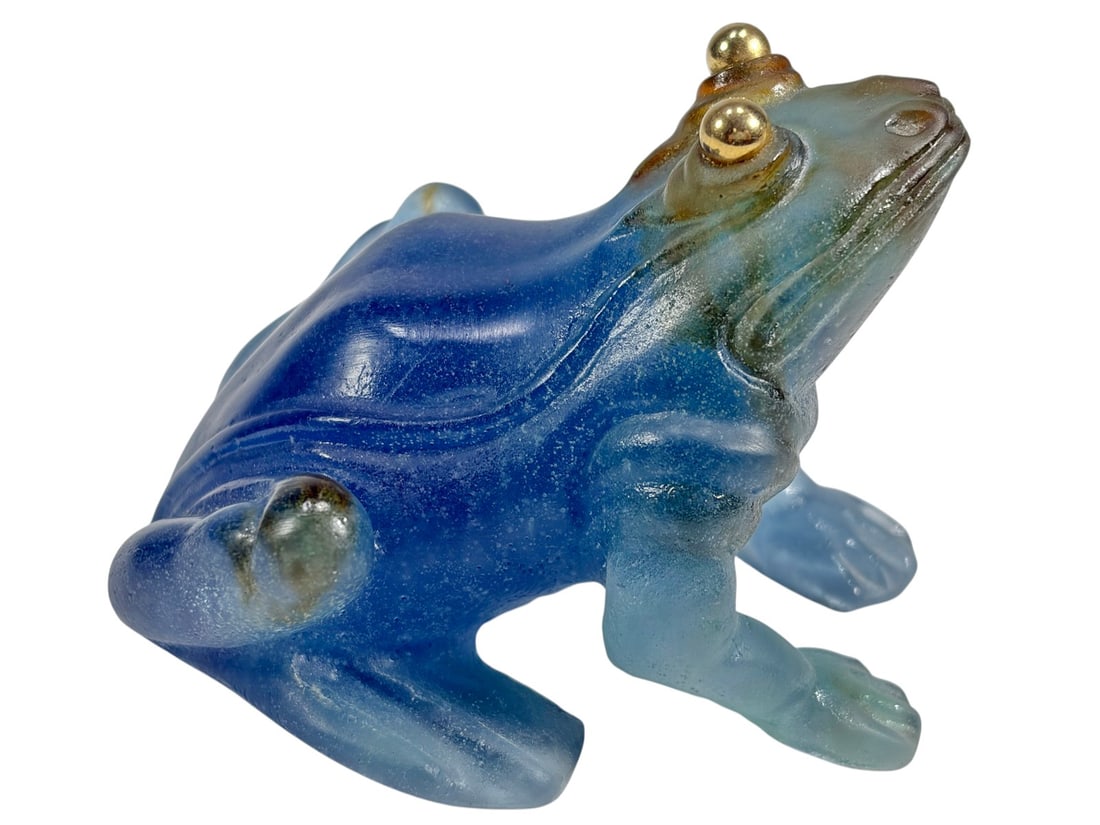 Daum France Pate de Verre Blue Frog Sculpture (1 of 5)