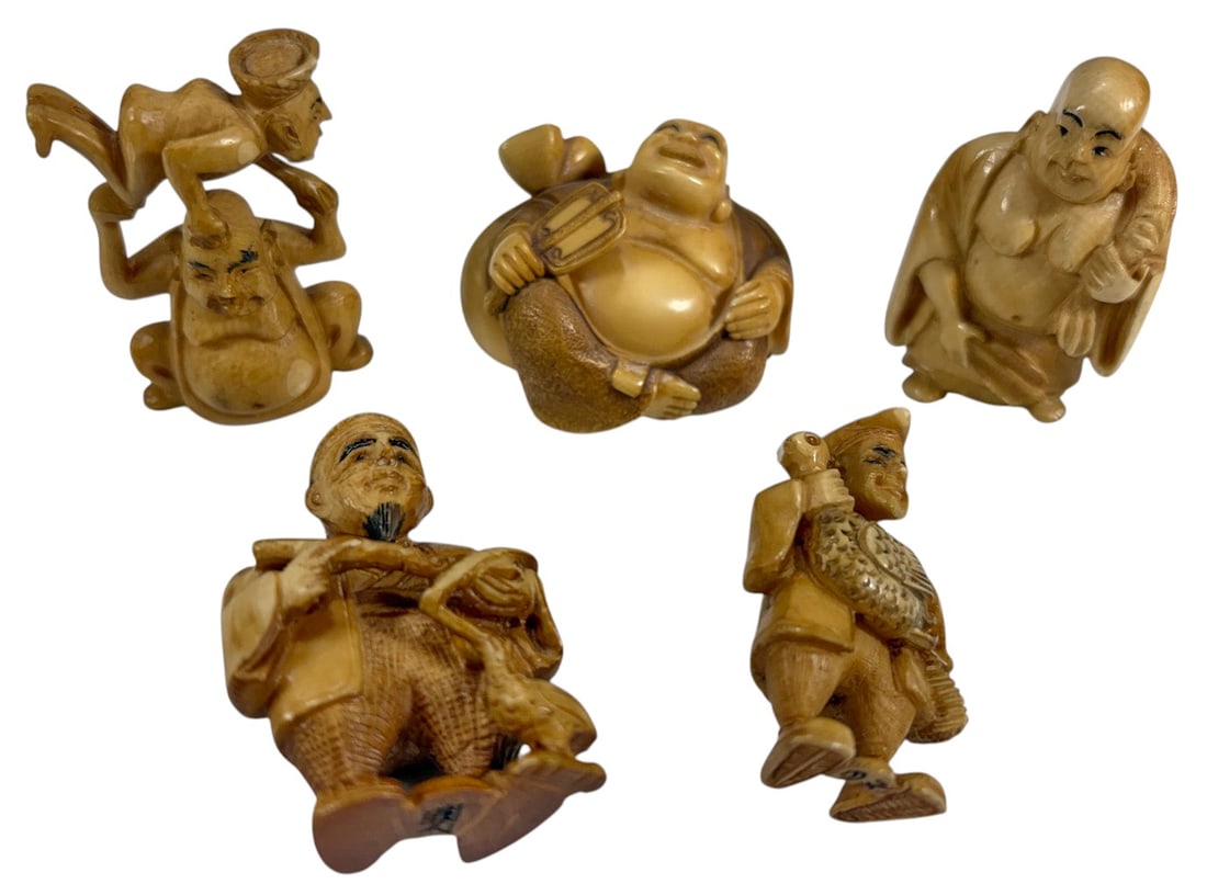 Japanese Style Carved Netsuke Figures 5pc LOT (1 of 6)