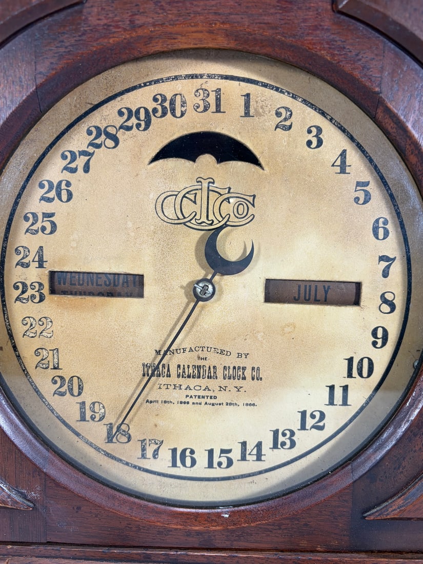 Ithaca New York Calendar Clock Walnut Case - 3