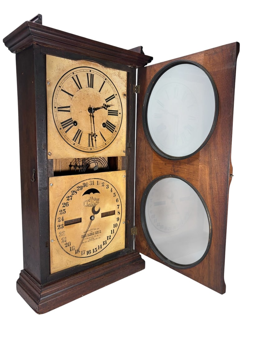 Ithaca New York Calendar Clock Walnut Case - 6