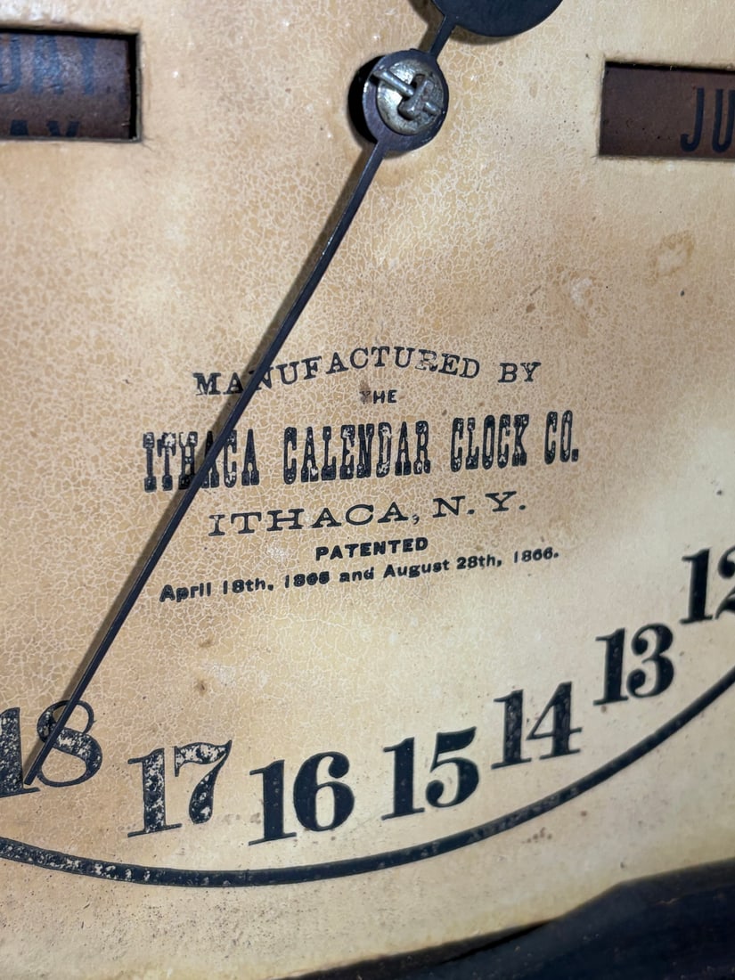 Ithaca New York Calendar Clock Walnut Case - 7