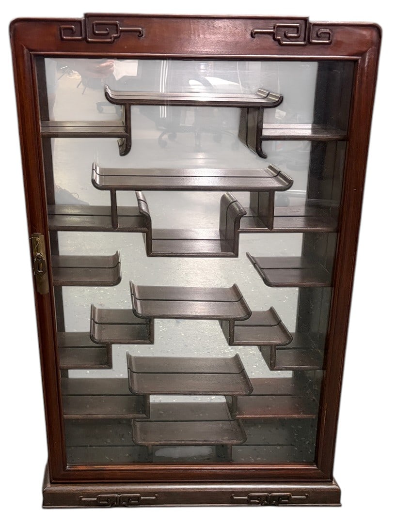 Chinese Hardwood Curio Display Cabinet Glass Door (1 of 6)