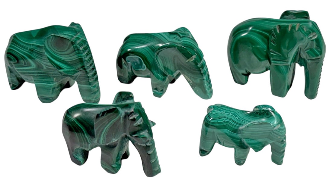 Chinese Malachite Elephant Carvings 5pc LOT (1 of 5)