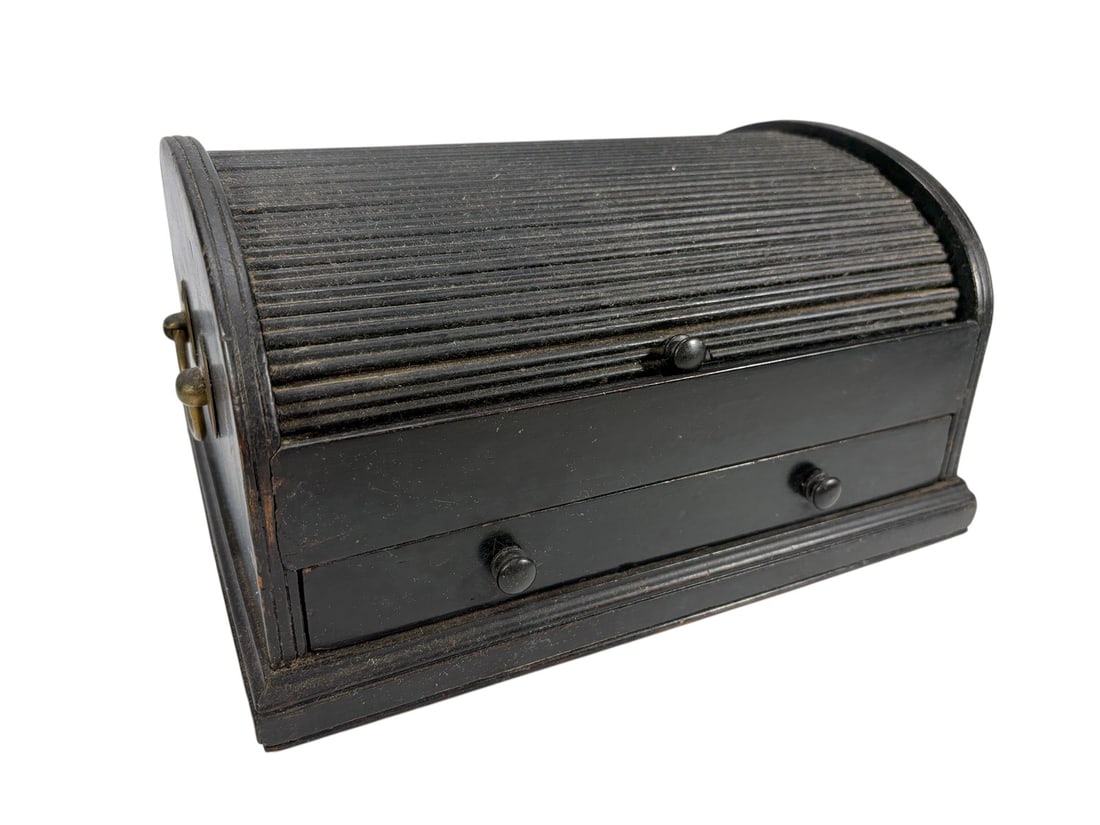 Roll Top Desk Organizer w Inkwells & Drawers Black (1 of 5)