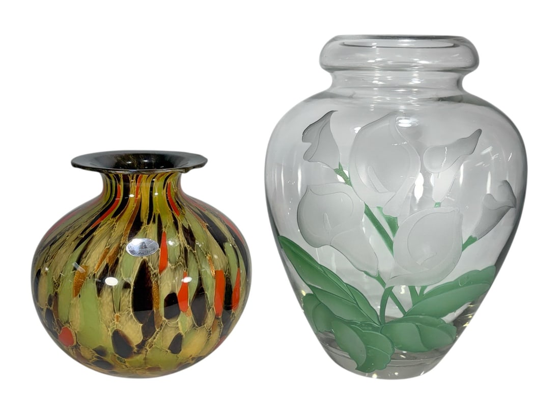 Etched & Murano Confetti Glass Vases 2pc LOT (1 of 6)