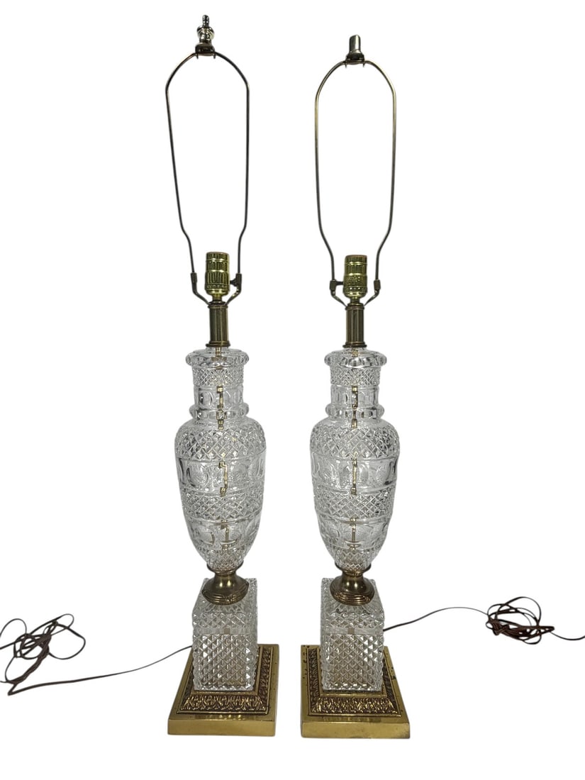 Pair Cut Crystal & Brass Table Lamps (1 of 6)