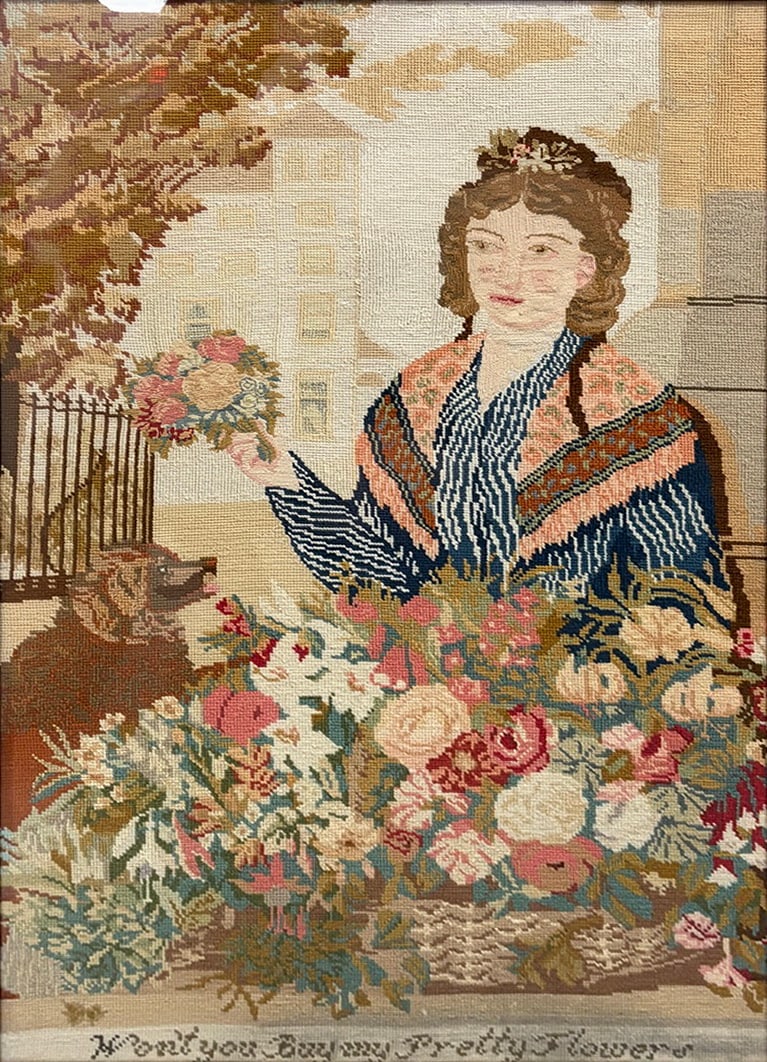 Framed Needlepoint Tapestry Floral Scene (1 of 6)