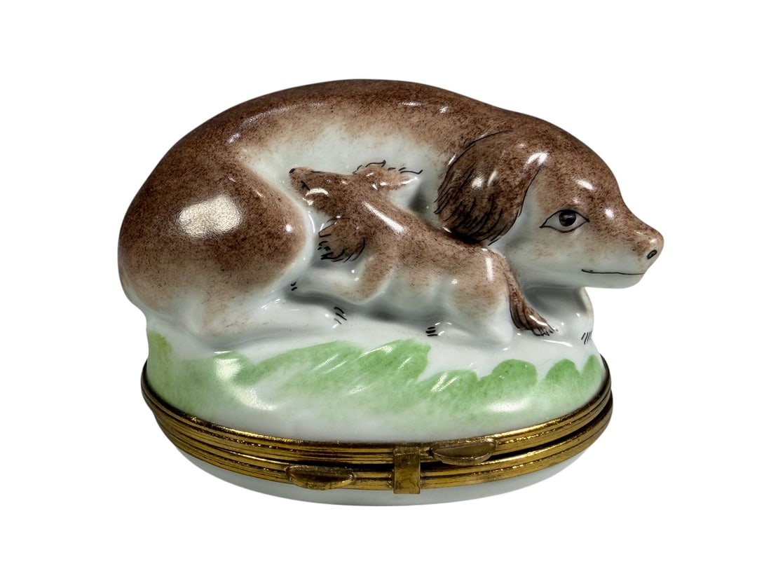 Rochard Limoges Dog & Puppies Trinket Box France (1 of 4)