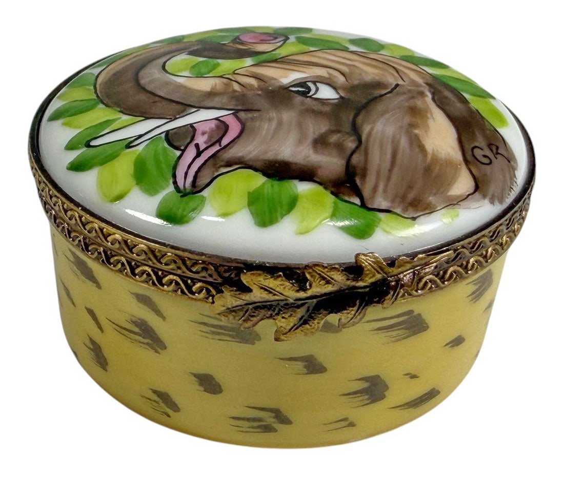 Limoges Elephant Portrait Trinket Box France Rare (1 of 5)